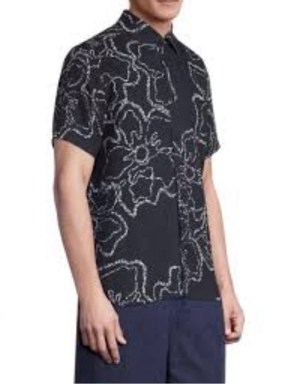 Ted Baker London Navy Blue Abstract Floral Linen Short Sleeve Shirt Button Down